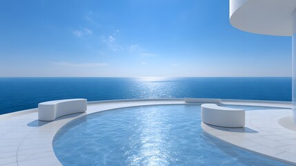 Tranquil ocean view overlooking a modern pool.