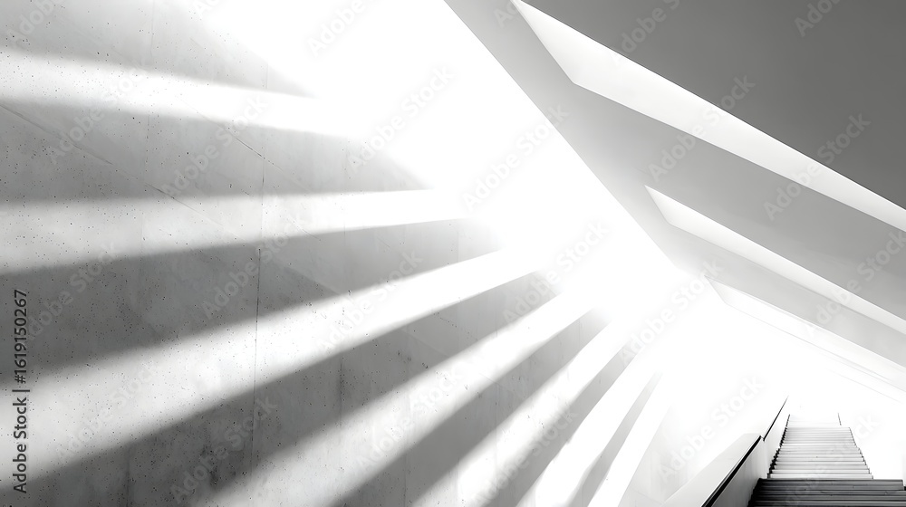 Poster sunlight streams through a modern architectural structure.