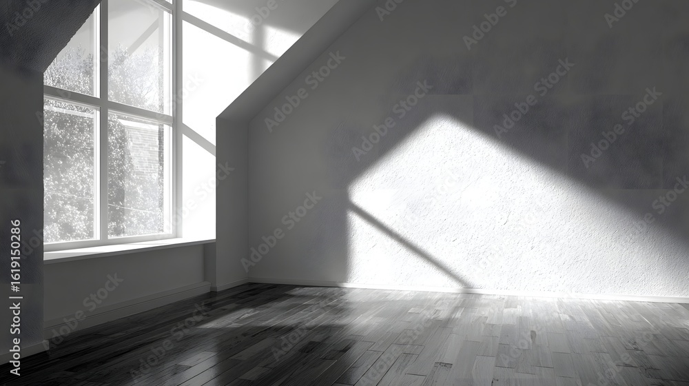 Poster sunlight streams into a simple room with a large window.