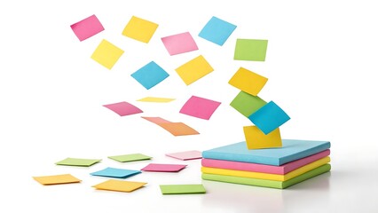 Stack of colorful sticky notes with falling sticky notes above