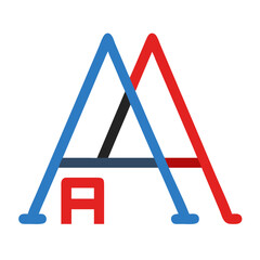 Geometric logo design featuring stylized letter A in vibrant blue and red tones
