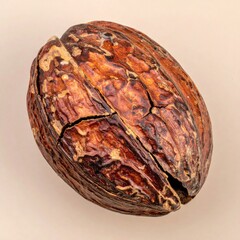 Obraz premium Cracked Shea Nut Close Up on Beige Background Rich in Nutrients