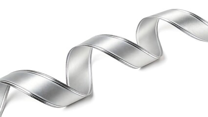 A shiny silver ribbon gracefully winding across a white surface