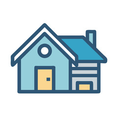 Simple modern house illustration with bold outline on black background for real estate and design themes