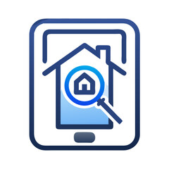 Digital Tablet Displaying Home Search with Magnifying Glass and a Real Estate Icon