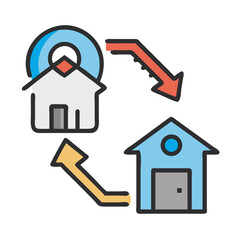 Icon Illustration of a House Exchange Process in a Flat Style Graphic