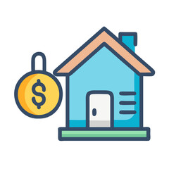 House and Money Symbol Representing Mortgage Loans or Investment in Real Estate