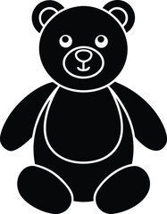 Black silhouette of a teddy bear with white outline details stuffed animal black and white