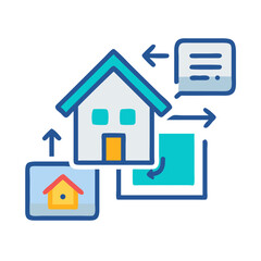 Home sales management process: An illustration of property evaluation, documentation and negotiation, isolated on black