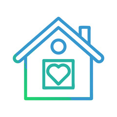 Stylized Home with Heart Symbol and Gradient Colors on Black Background, Representing Love and Security