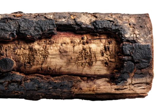 Charred wood log detail rustic texture dark brown black wood grain