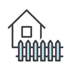 Minimalist house with picket fence icon on black background; symbol for homeownership
