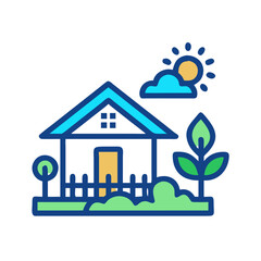 Vector illustration of a cute house with a garden in a flat design style