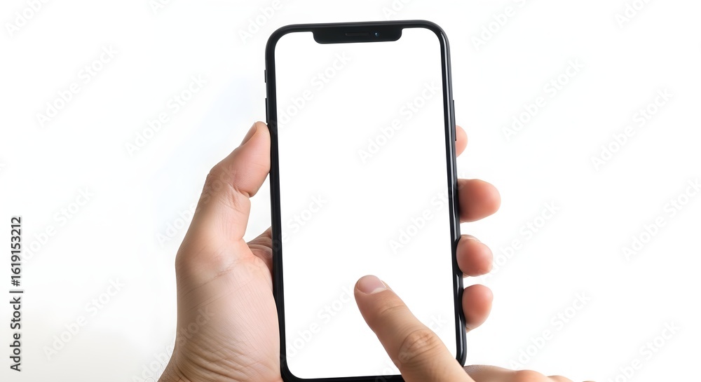 Poster modern smartphone with blank screen in hand, perfect for ui design mockups and app promotions