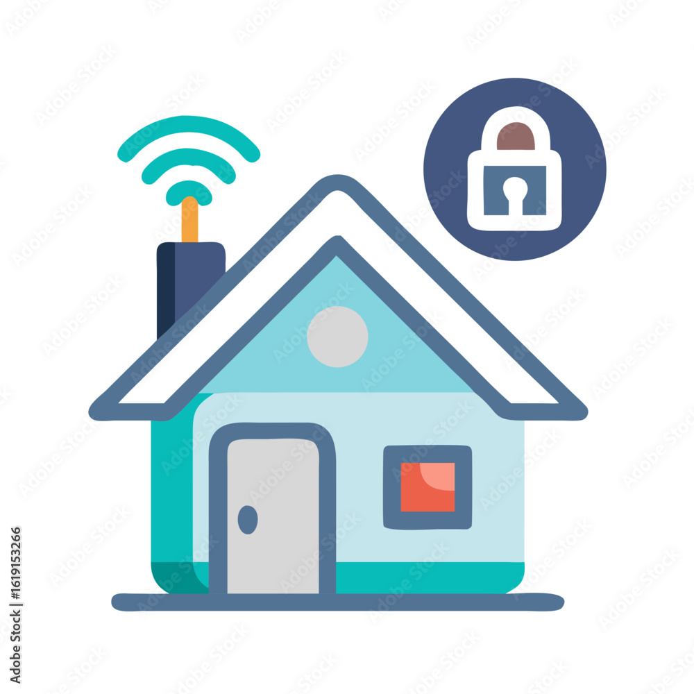 Poster modern smart home automation system with security features and wireless connectivity represented by 