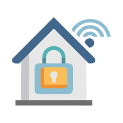 Smart Home Security Concept Illustration with House, Lock, and WiFi Signal