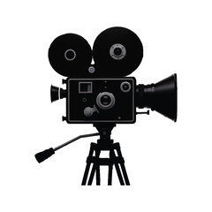 Vintage movie camera isolated on white background, a classic film equipment with retro design, evoking the golden age of cinema and filmmaking