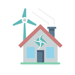 Eco-Friendly Home with Wind Turbine for Sustainable Energy, clean modern design
