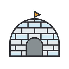Obraz premium Minimalist Icon of Igloo with Triangular Flag Against Black Background