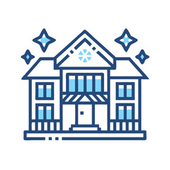 Illustration of a modern house with glowing effect, minimalist style on black background