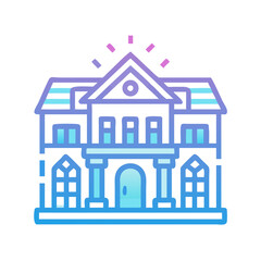 Elegant Mansion Icon with Gradient Outline on Black Background, Minimalist Style