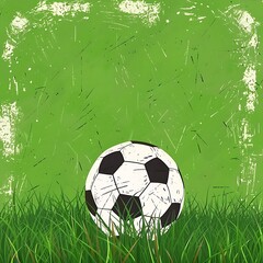 Stylized Soccer Ball on Green Grass Field with Bright Sky