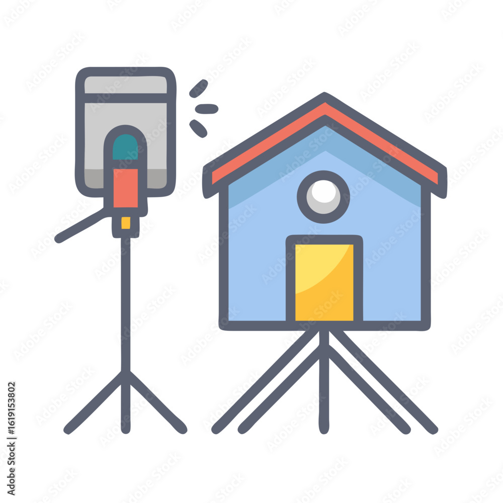 Poster stylized illustration of a smart home device and sensor network for automation
