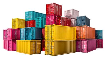 Shipping Containers Pile: A vibrant array of multi-colored shipping containers, arranged to display a lively sense of globalization, transporting goods worldwide.