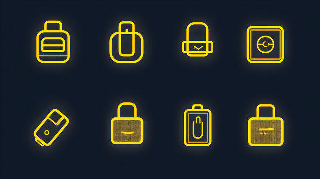 Neon yellow outline technology icons