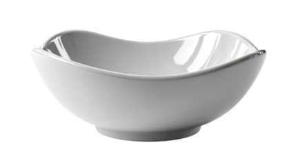 Elegant White Bowl: A pristine, wave-shaped bowl, meticulously crafted from glossy white ceramic, perfect for serving culinary creations or acting as a decorative accent.