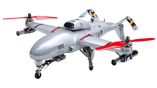 Drone: An innovative, futuristic drone with sleek design and advanced technology, perfect for surveillance, aerial photography, or delivery services. 