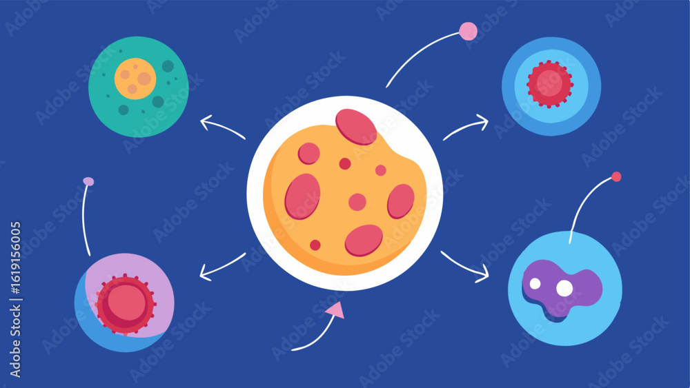 Poster cell regeneration cycle an animatedstyle illustration of skin cell regeneration showing cells multip