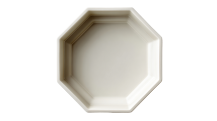 Octagonal white ceramic dish top isolated, transparent background