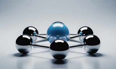 Abstract Molecular Structure with Blue and Silver Atoms