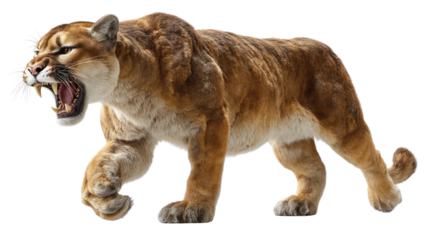 The Roar of the Mountain Lion: An up-close, photorealistic depiction of a powerful mountain lion, its intense gaze and fierce roar conveying strength and untamed wilderness.