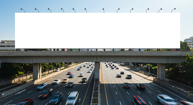 Massive Blank Billboard on Busy Highway Overpass