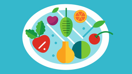 Diet and Epigenetics A plate of colorful fruits and vegetables next to a DNA strand illustrating the influence of diet on genetic expression.