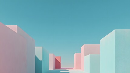 Fototapeta premium Pastel-colored, geometric structures against a clear sky.