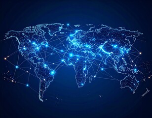 Global Data Network: Dynamic Abstract Flowing Lines & Continents. Connectivity, Communication & Big Data Concept