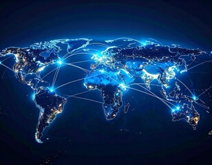 Global Data Network: Dynamic Abstract Flowing Lines & Continents. Connectivity, Communication & Big Data Concept