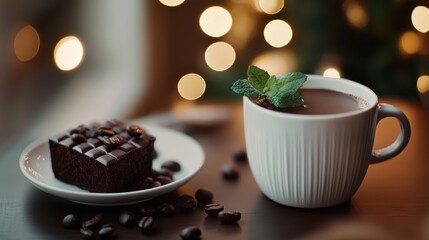 Cozy Chocolate Delight: Hot Chocolate and Brownie Treat