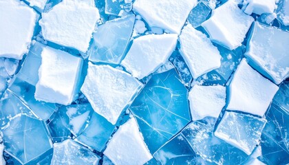 Aerial View of Sharp Ice Fragments on Blue Water Surface in Winter Season