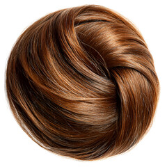 Brown hair bun smooth texture closeup view