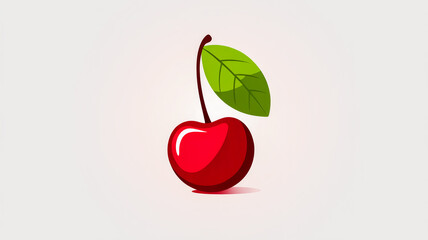 A single red cherry with a green leaf on a light background fruit isolated