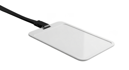 Blank identification badge with black lanyard