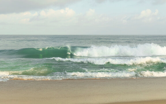 Waves on the shore on the sea. Horizontal format. 