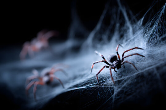 Halloween creepy cobweb spiders web with a black background