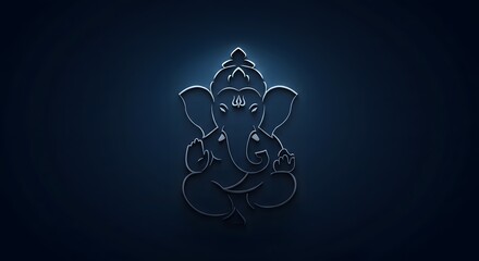 An illustration of the Hindu god Ganesha, depicted in a stylized, glowing outline against a dark blue background.