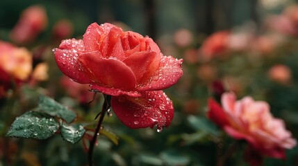 Obraz premium Dew-Kissed Rose: A Symphony of Color and Serenity