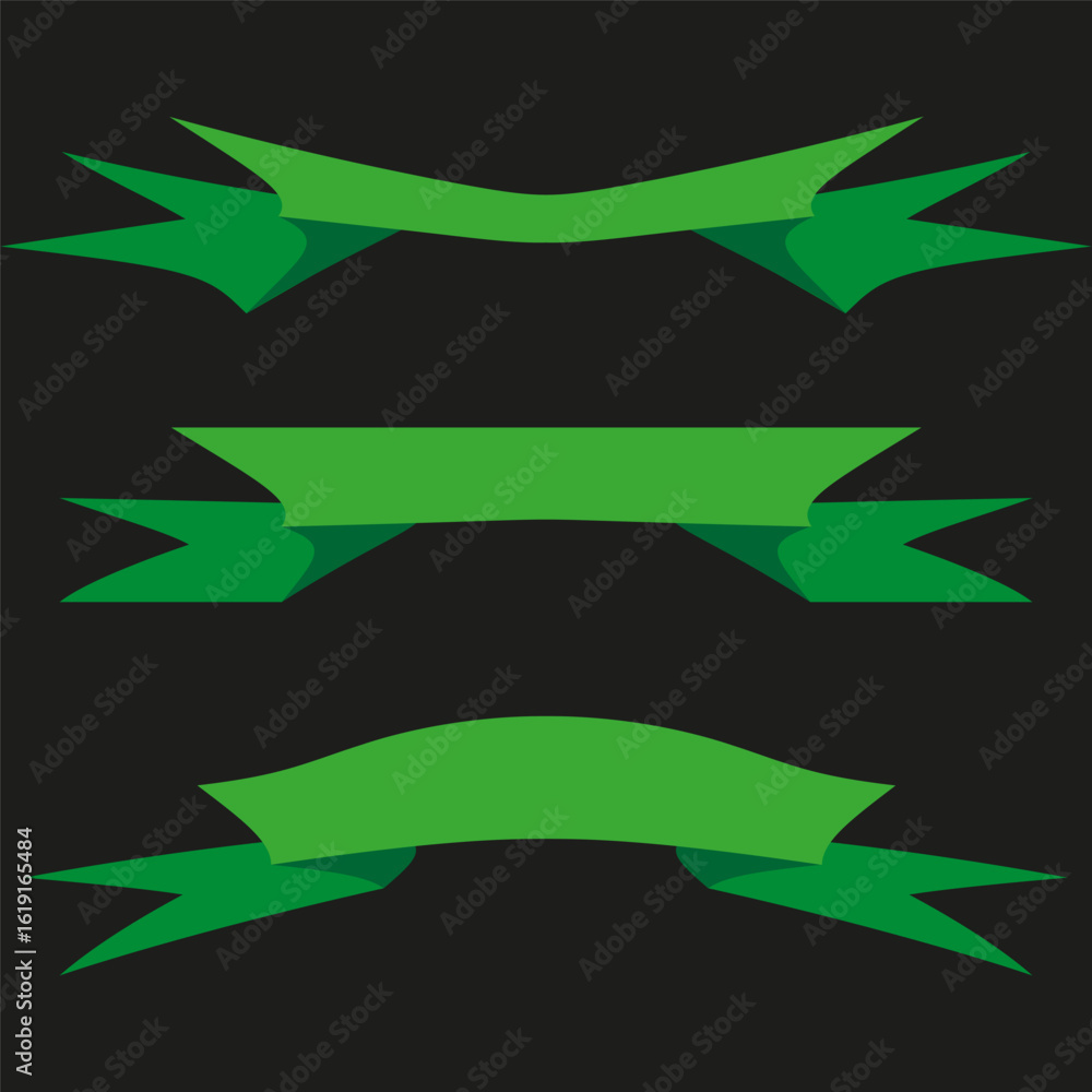 Poster green ribbon banners. empty text space. dynamic flowing vector. decorative award element